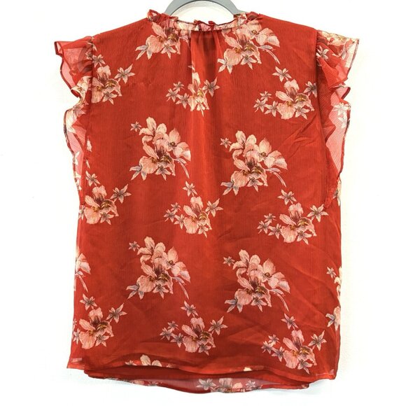 CeCe Womens Red Blouse Ruffled Neck Short Flutter Sleeve Size 1X Lined Feminine - Picture 2 of 10